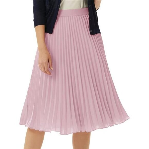 Womens Pleated Chiffon Midi Skirt High Waist Flowy A Line Swing Skirt Lined - Picture 3 of 4
